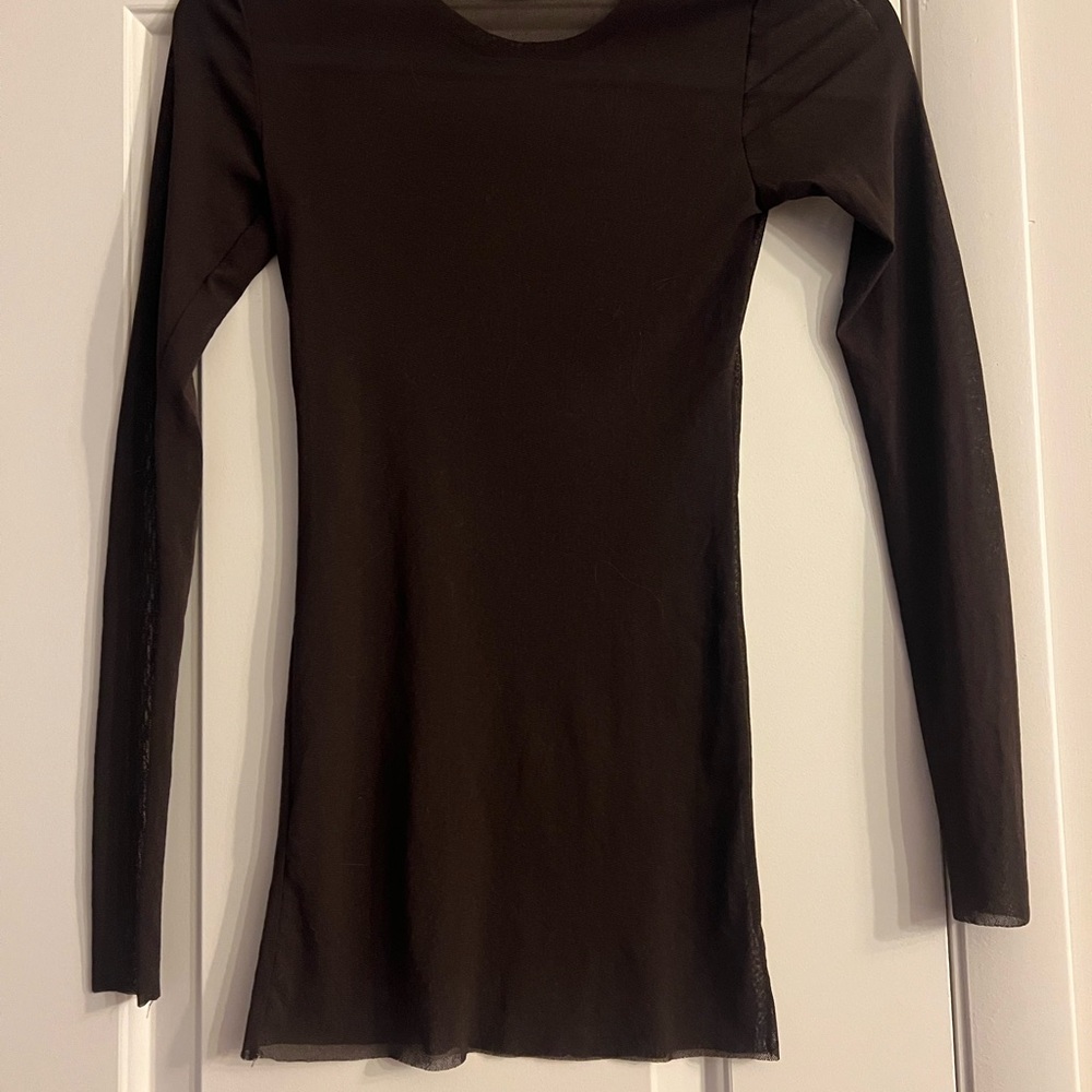 Elegant Brown Tulle Long Sleeve Top - Picture 2 of 4